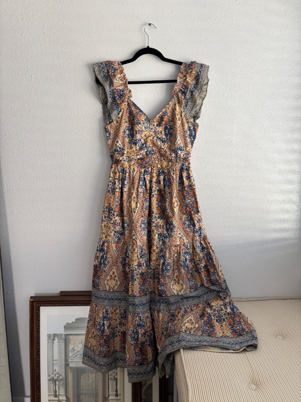 Caroline‎ Constas 100% Cotton Floral Print Ruffle Tiered Maxi Dress